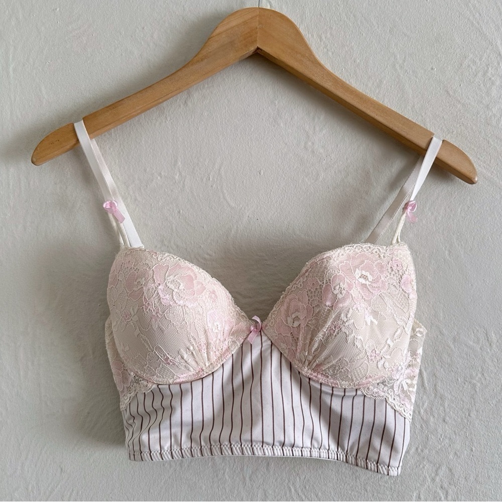 ⚡️10$ sale⚡️ Sophie B. Pink Lace Pinstripe Bustier Bra Size 34C